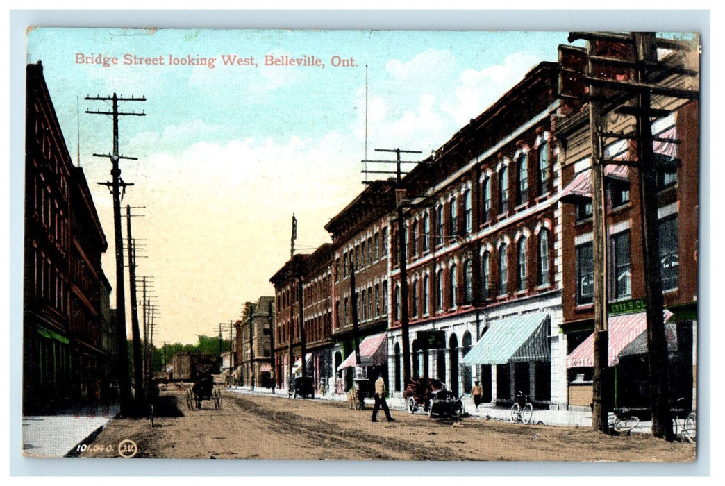 1907 Bridge Street Looking West Belleville Ontario Canada Antique Postcard