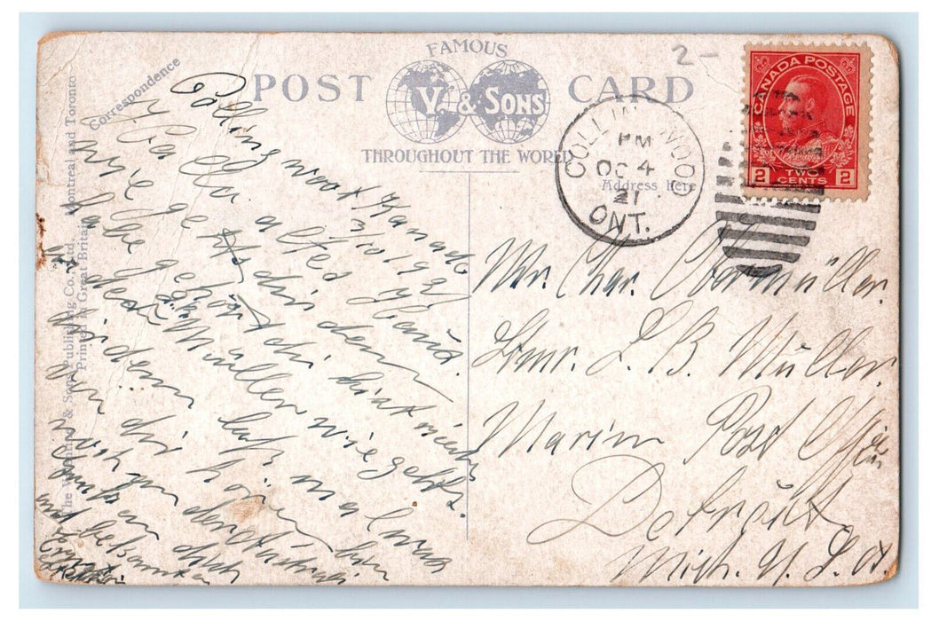 1921 Horse Carriage, Tower Clock at City Hall, Collingwood Canada Postcard