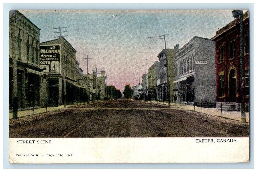 1910 Business District, Street Scene Exeter Canada Posted Souvenir Postcard