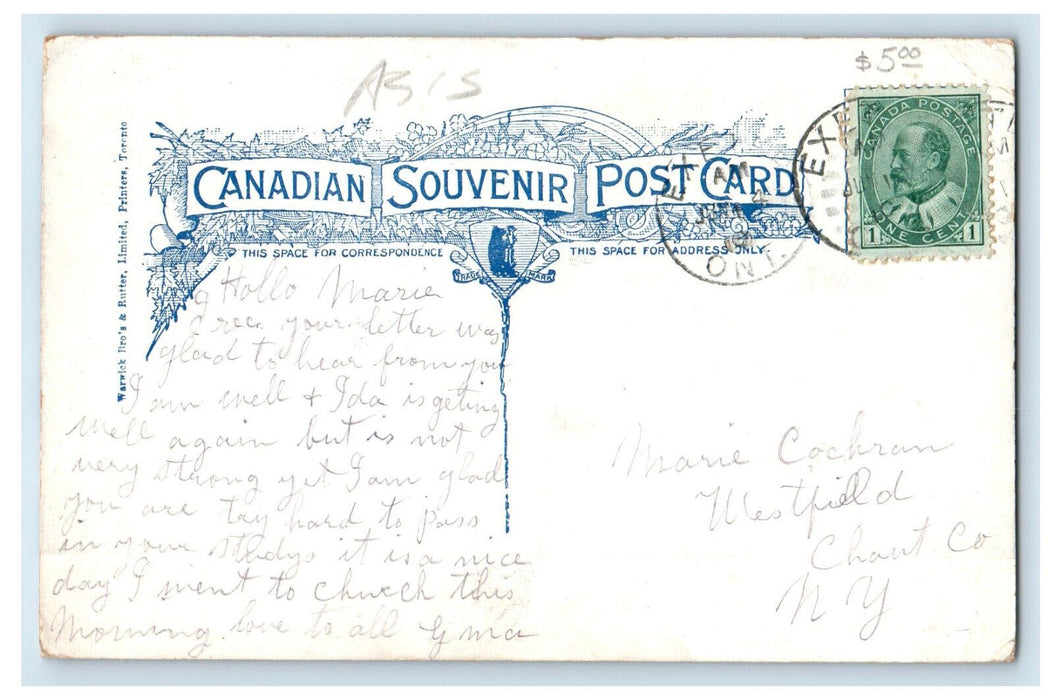 1910 Business District, Street Scene Exeter Canada Posted Souvenir Postcard