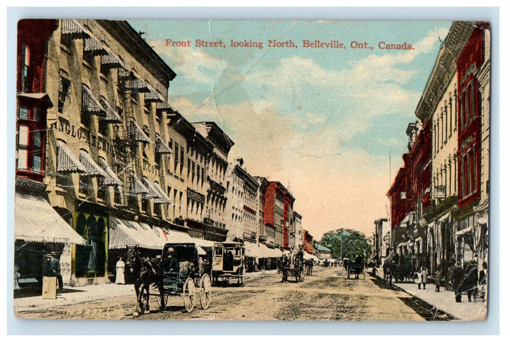 1920 Horse Carriage, Front Street, Belleville Ontario Canada Posted Postcard