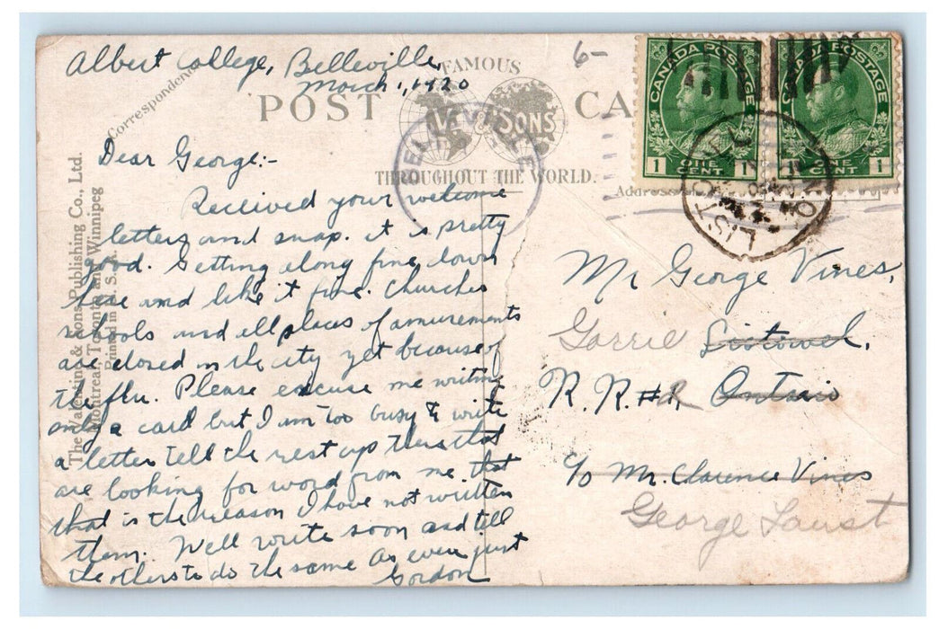 1920 Horse Carriage, Front Street, Belleville Ontario Canada Posted Postcard