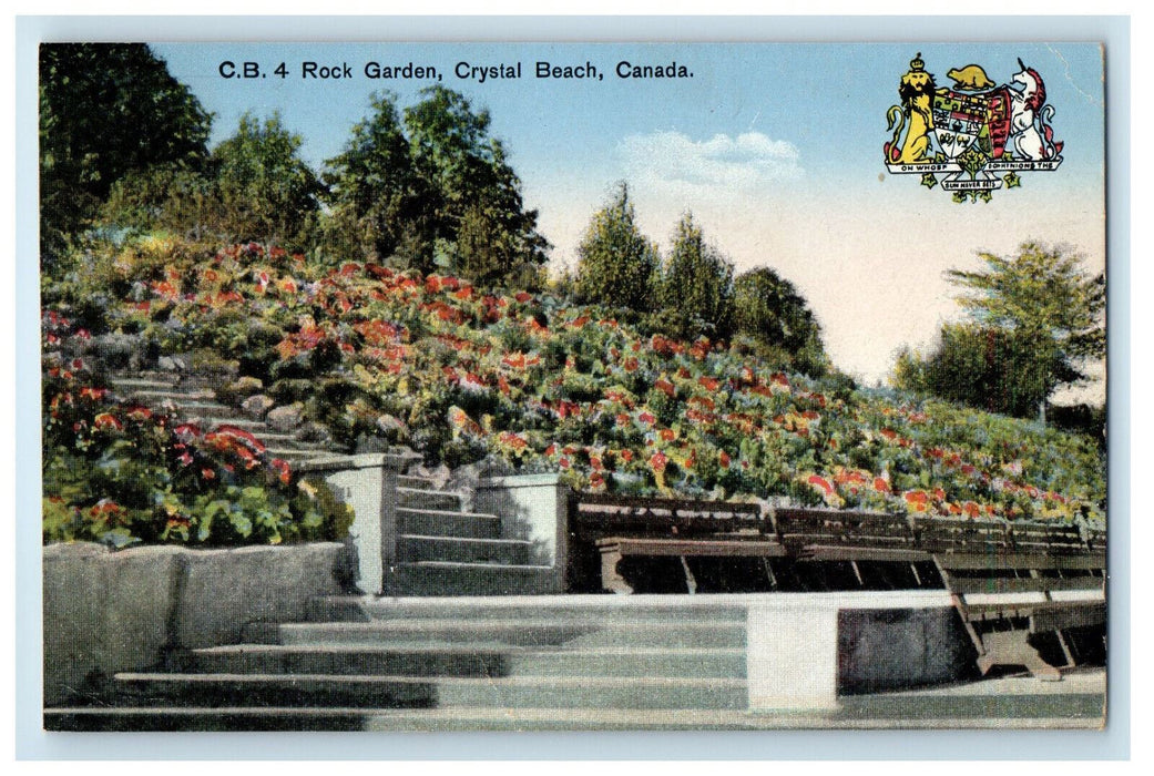 c1910 Flowers, Chairs, Rock Garden Crystal Beach Ontario Canada Posted Postcard