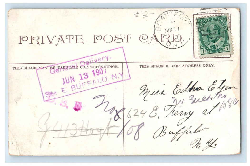 1907 Central School, Brantford Canada General Delivery Stamp Postcard