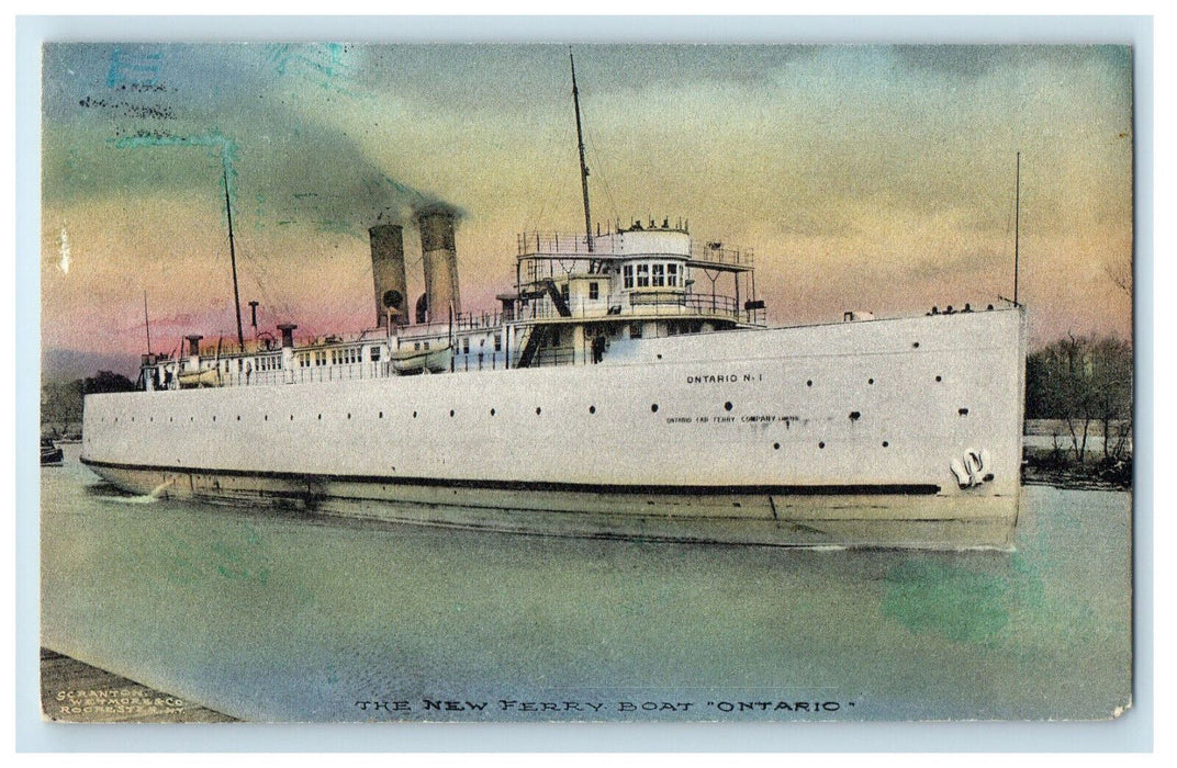 1908 The New Ferry Boat "Ontario" Canada Charlotte NY Antique Postcard