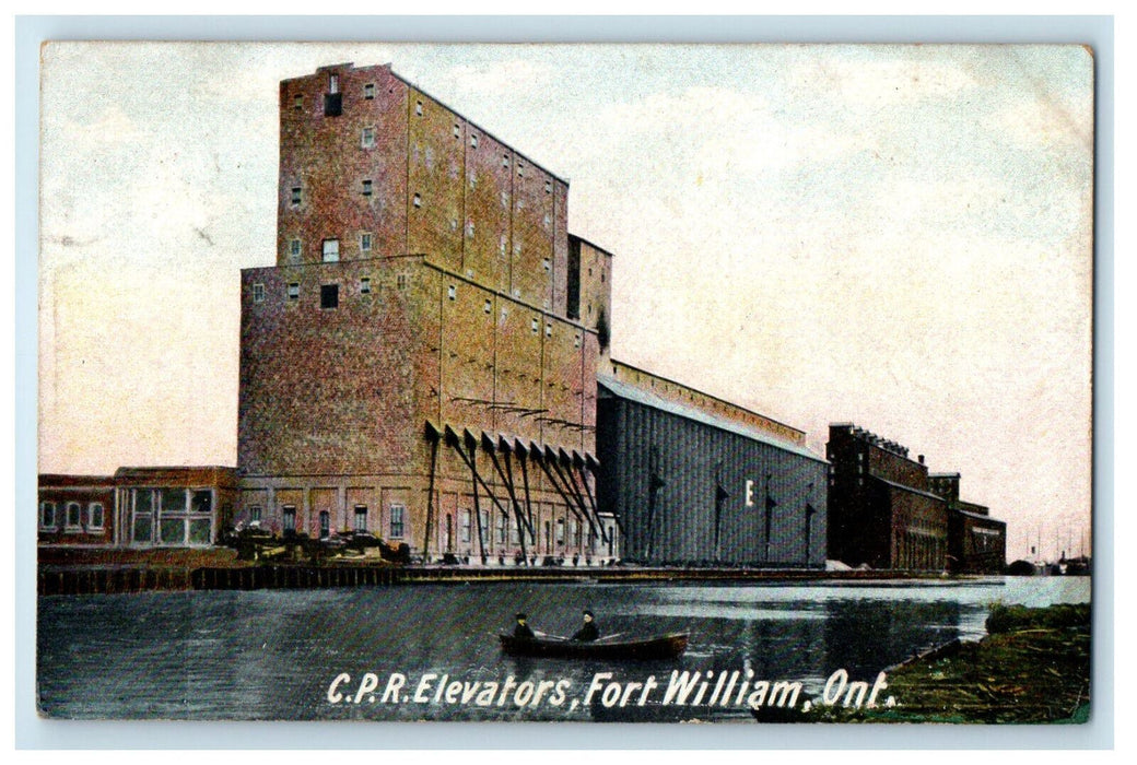 1907 Boat Canoeing, CPR Elevators Fort William Ontario Canada Posted