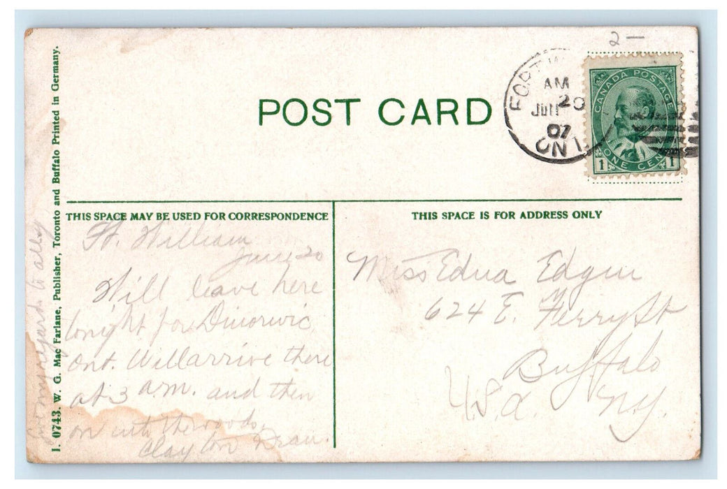 1907 Boat Canoeing, CPR Elevators Fort William Ontario Canada Posted