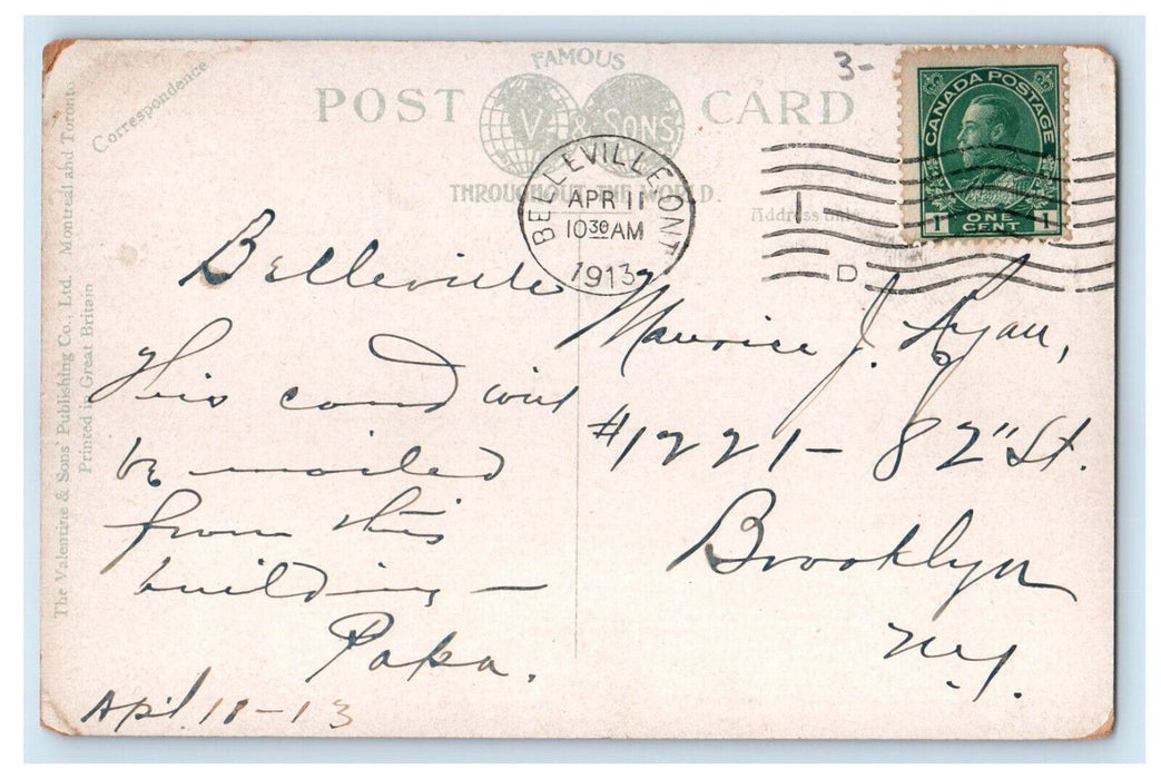 1913 The Post Office and Bridge Street, Belleville Ontario Canada Postcard