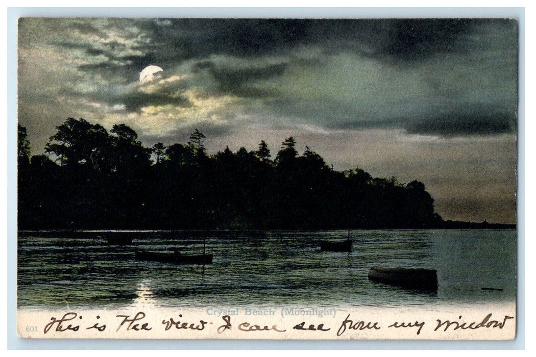 1908 Moonlight Scene, Boats Sailing at Crystal Beach Canada Buffalo NY Postcard