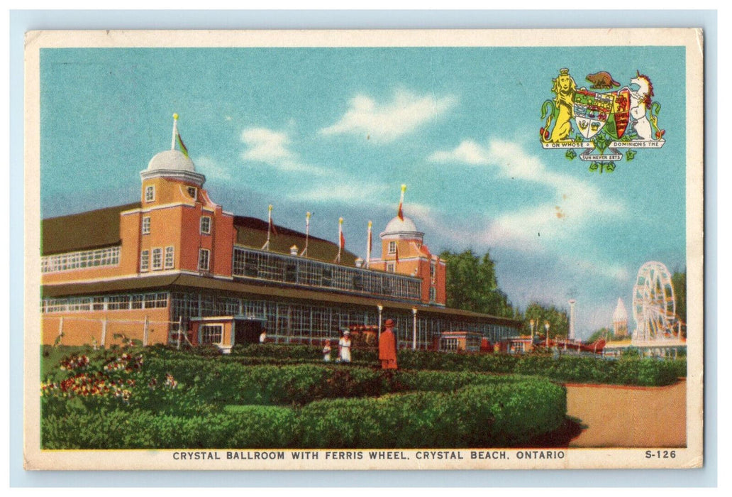 1935 Crystal Ballroom with Ferris Wheel, Crystal Beach Ontario Canada Postcard