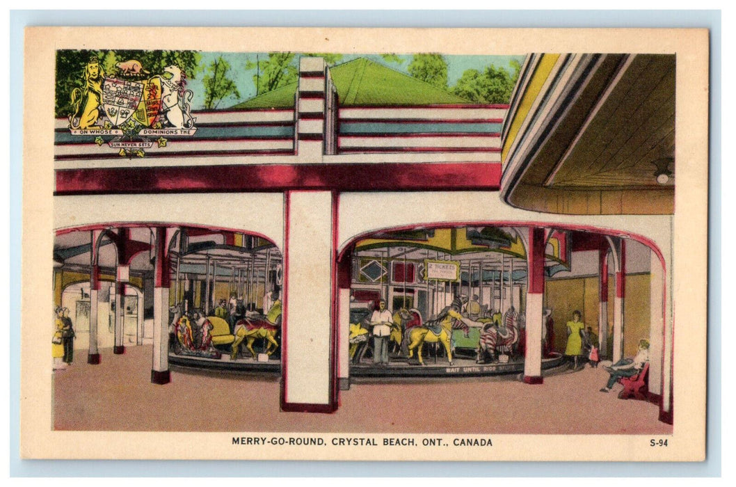 c1940's Merry Go Round Crystal Beach Ontario Canada Vintage Postcard