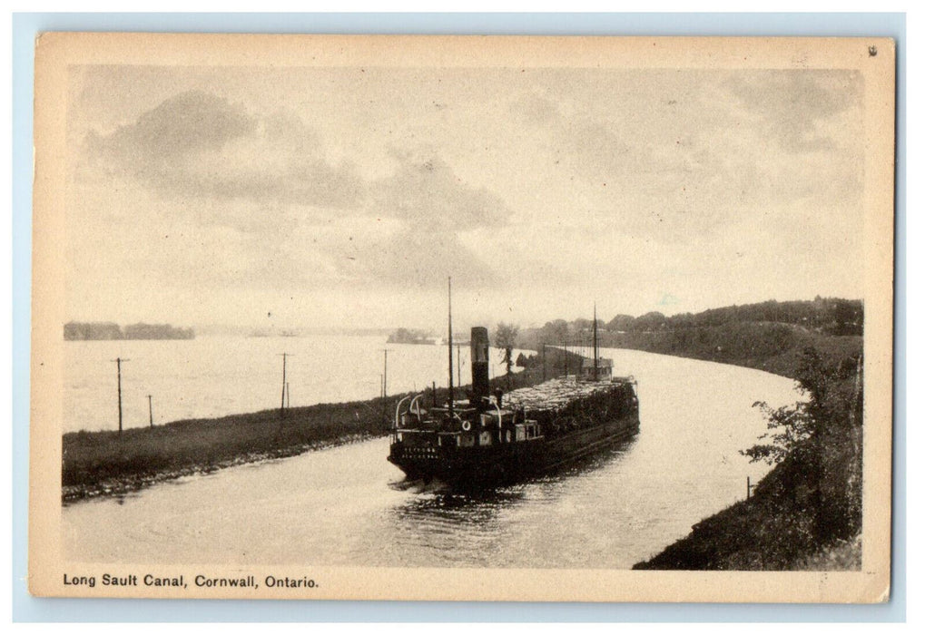 c1940's Steamship Sailing Long Sault Canal, Cornwall, Ontario Canada Postcard