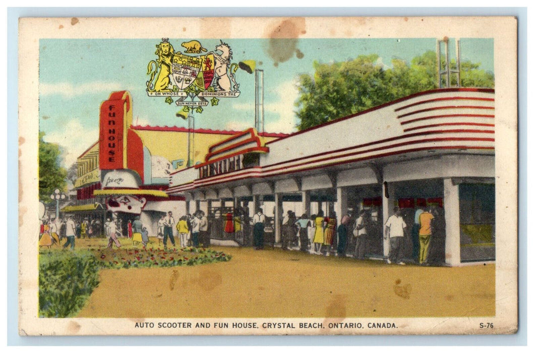 c1940's Auto Scooter and Fun House, Crystal Beach Ontario Canada Postcard