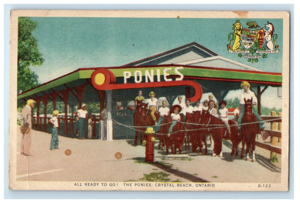 c1940's All Ready To Go! The Ponies Crystal Beach Ontario Canada Postcard