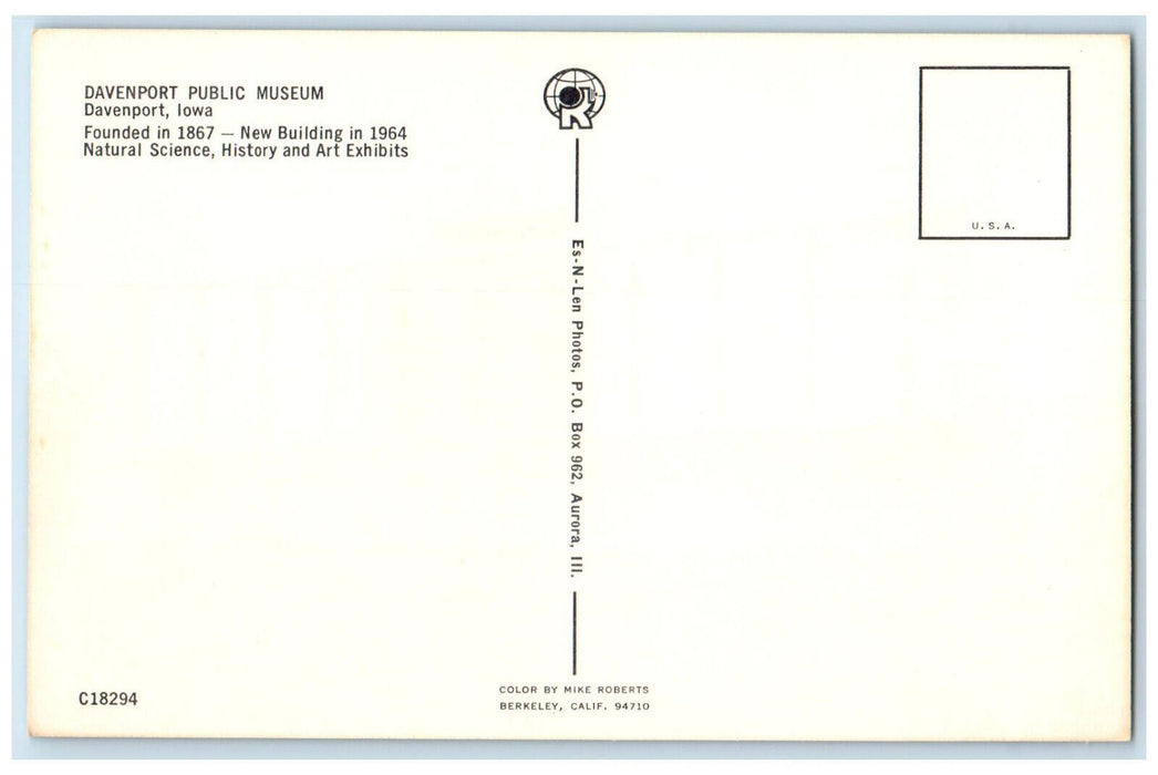 c1960's Natural Science, Davenport Public Museum Davenport IA Postcard