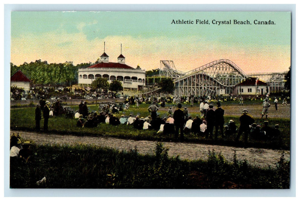 c1910 Roller Coaster Rail, Athletic Field, Crystal Beach, Canada Postcard