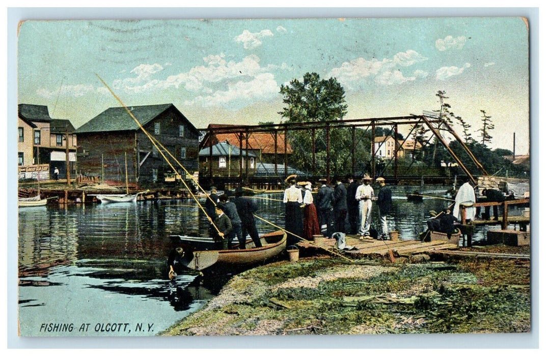 1907 Fishing Boats Passenger Rustic Bridge Olcott New York NY Rotograph Postcard