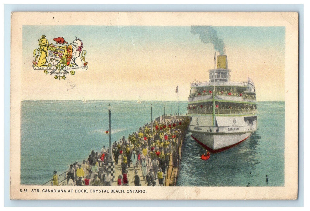 1945 Passengers, Steamer Canadiana at Dock Crystal Beach Ontario Canada Postcard