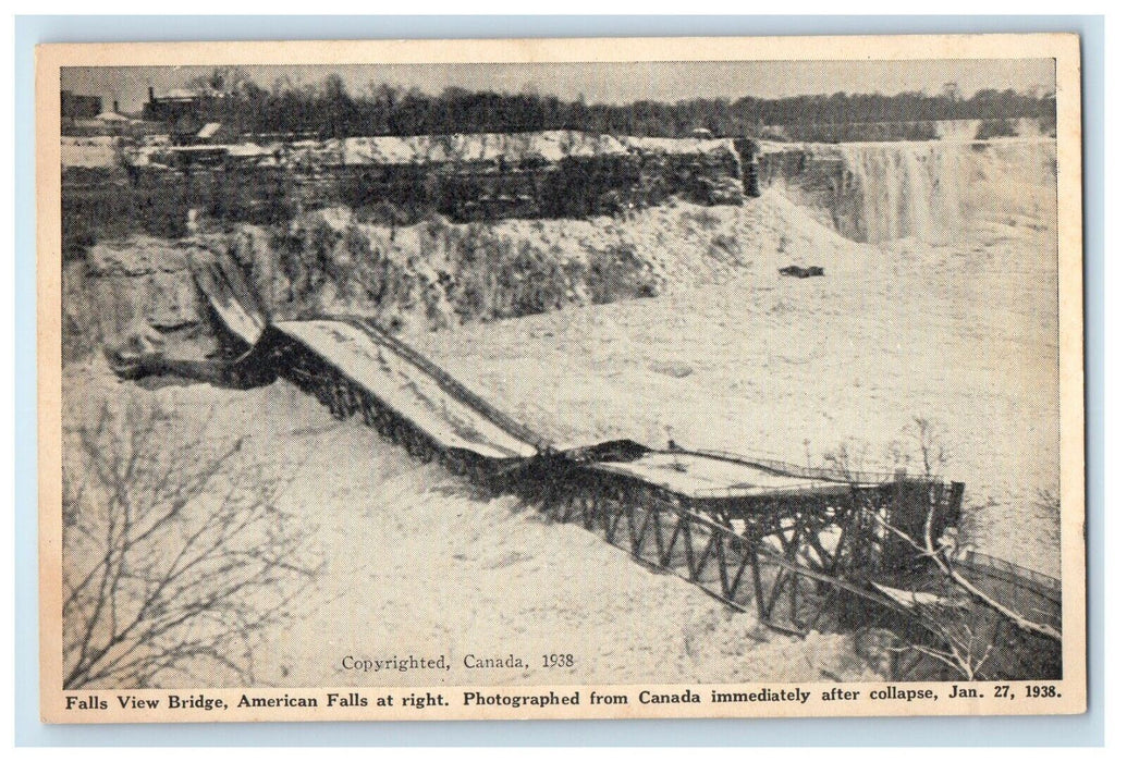 1938 Falls View Bridge Collapse Disaster American Flood Ice Flow Canada Postcard
