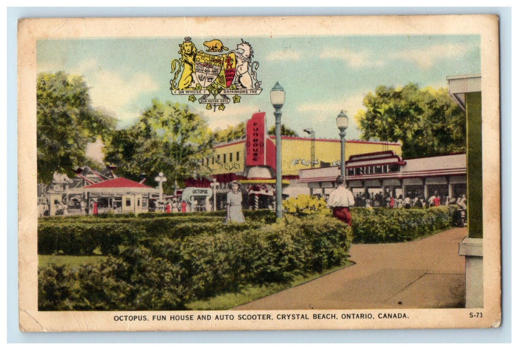 c1940's Octopus, Fun House and Auto Scooter Crystal Beach Canada Postcard