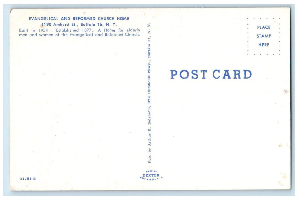 c1960's Elderly Men and Women Home, Evangelical and Reformed Church NY Postcard