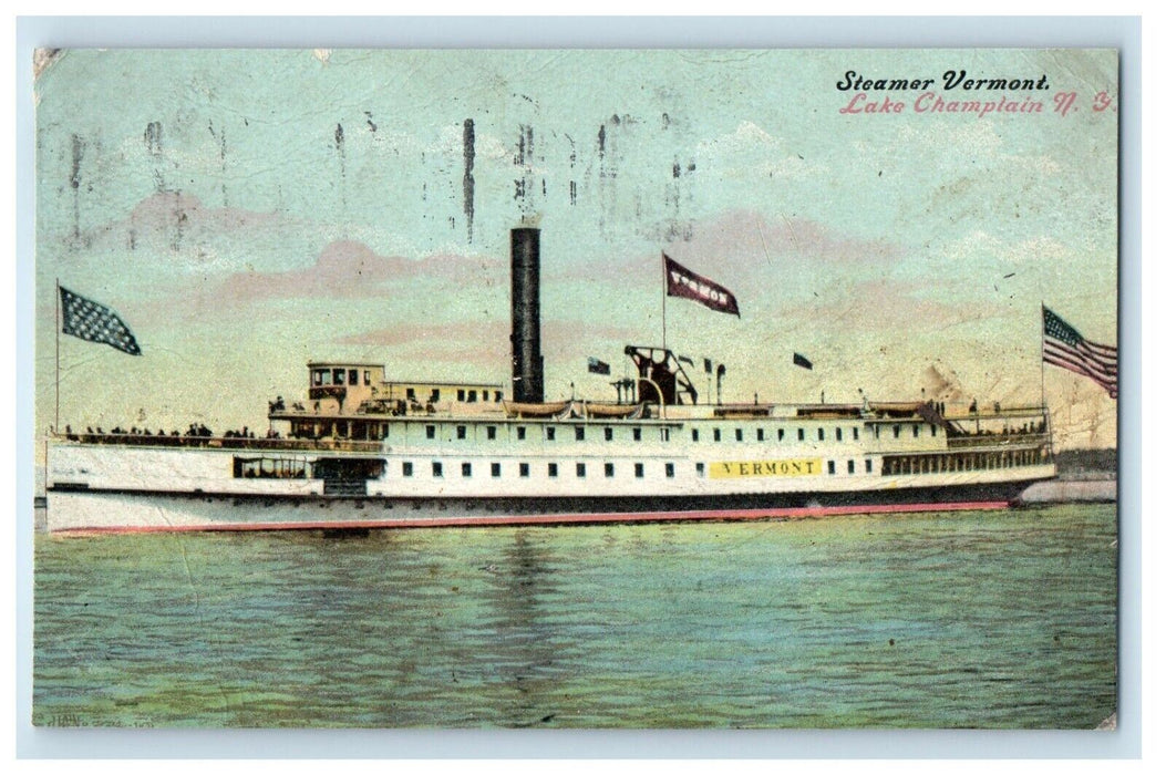 1908 Steamer Vermont Steamer Ship Lake Champlain New York NY Antique Postcard
