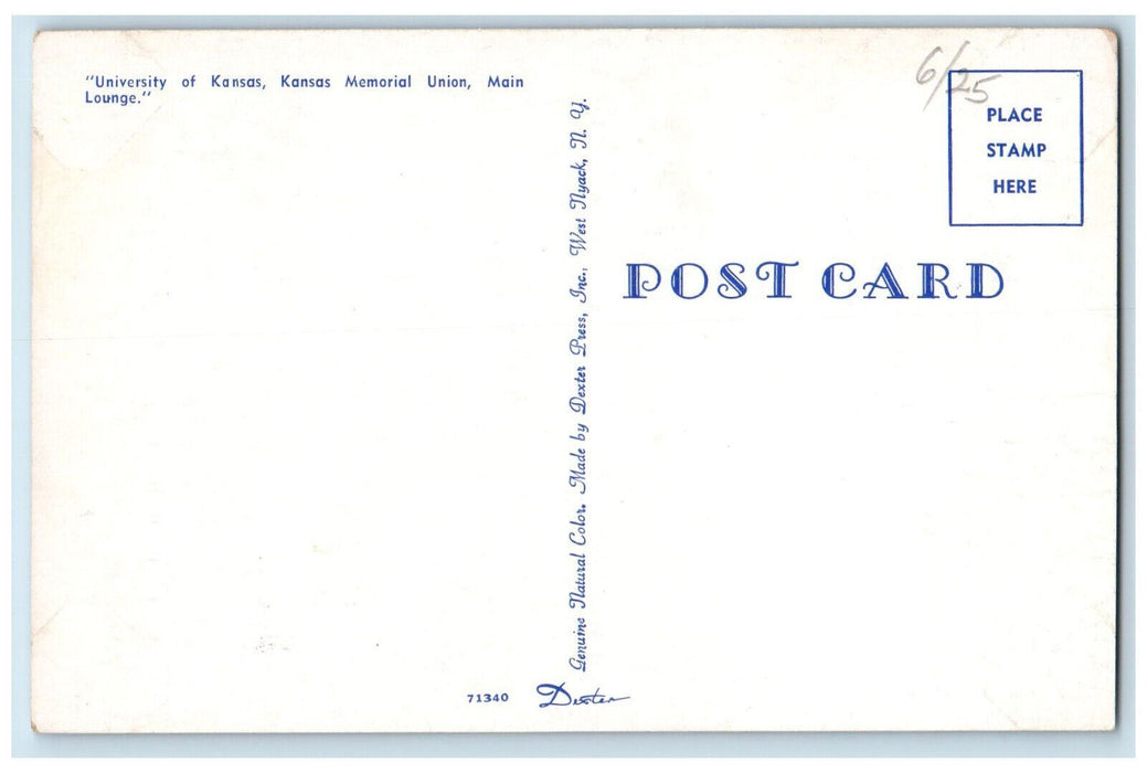 c1960's Main Lounge, Kansas Memorial Union University of Kansas, KS Postcard