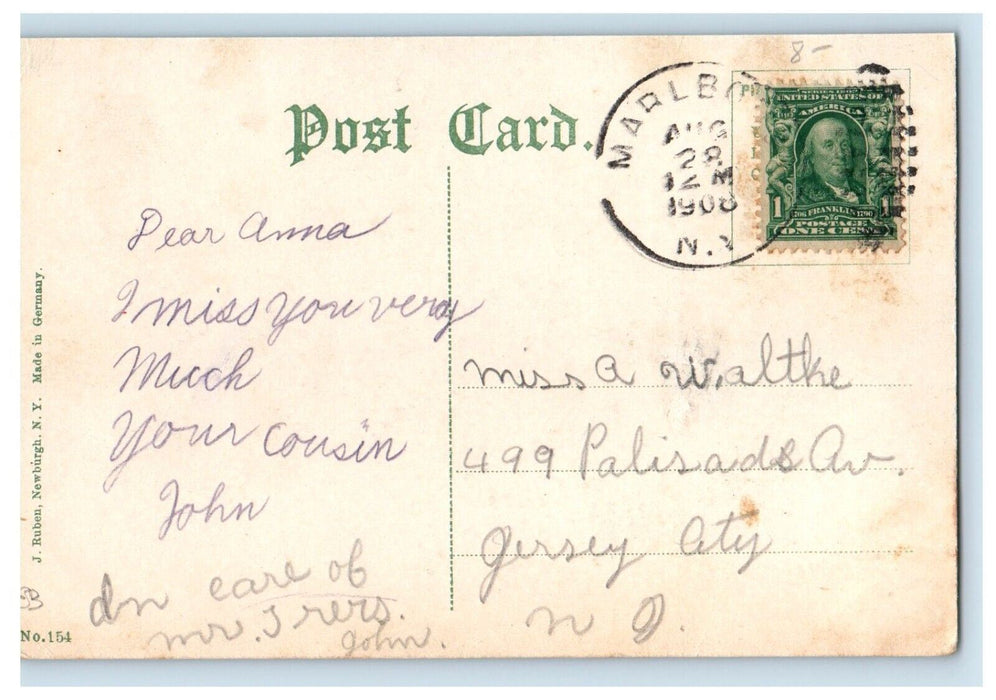 1908 Marlborough N. Y. Main Street View Horse And Wagon Flag Antique Postcard