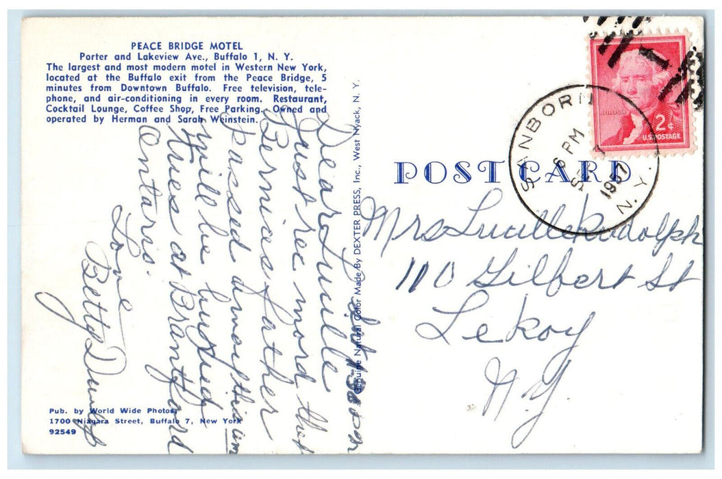1957 Interior Bedroom at Peace Bridge Motel, Buffalo NY Sanborn NY Postcard