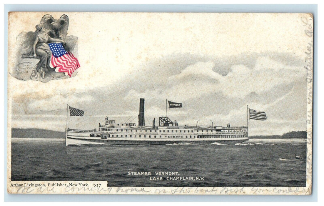 1906 Steamer Ship Vermont Lake Champlain New York NY Posted Antique Postcard