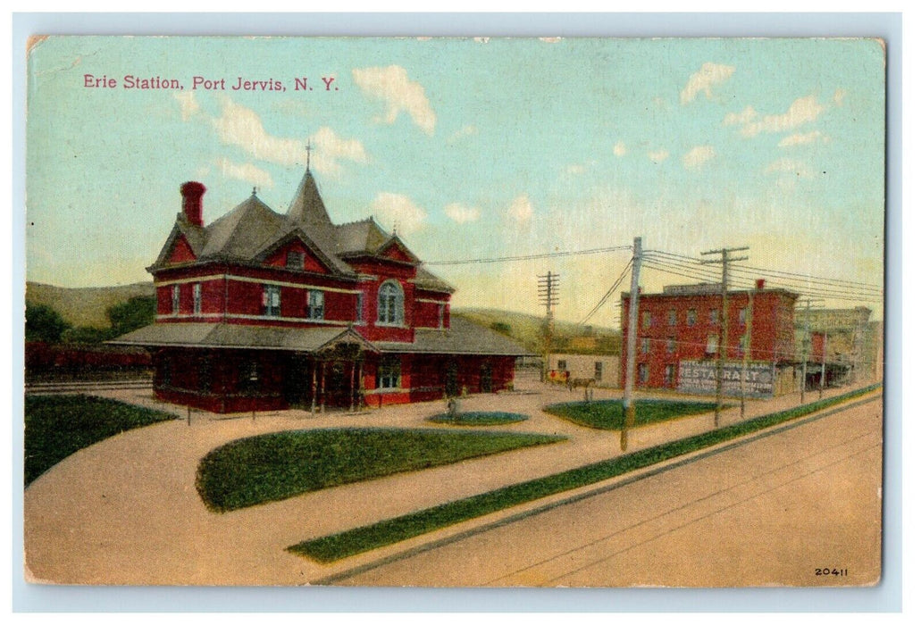 1910 Erie Train Station Depot Hotel And Restaurant Port Jervis NY Postcard
