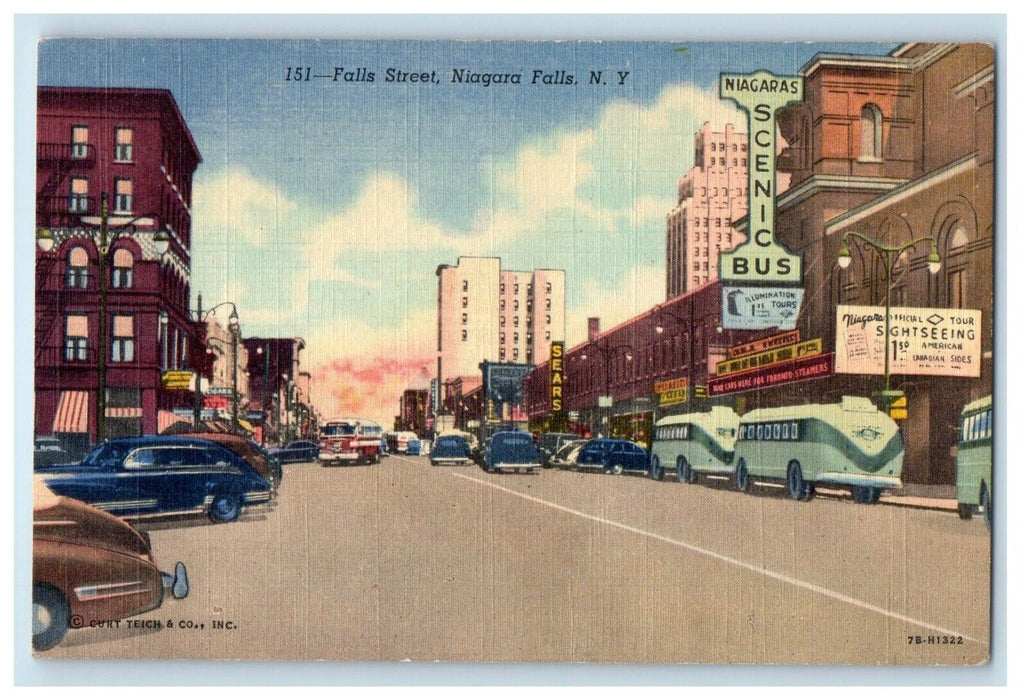 c1930's Falls Street Niagaras Scenic Bus Sears Cars Niagara Falls NY Postcard