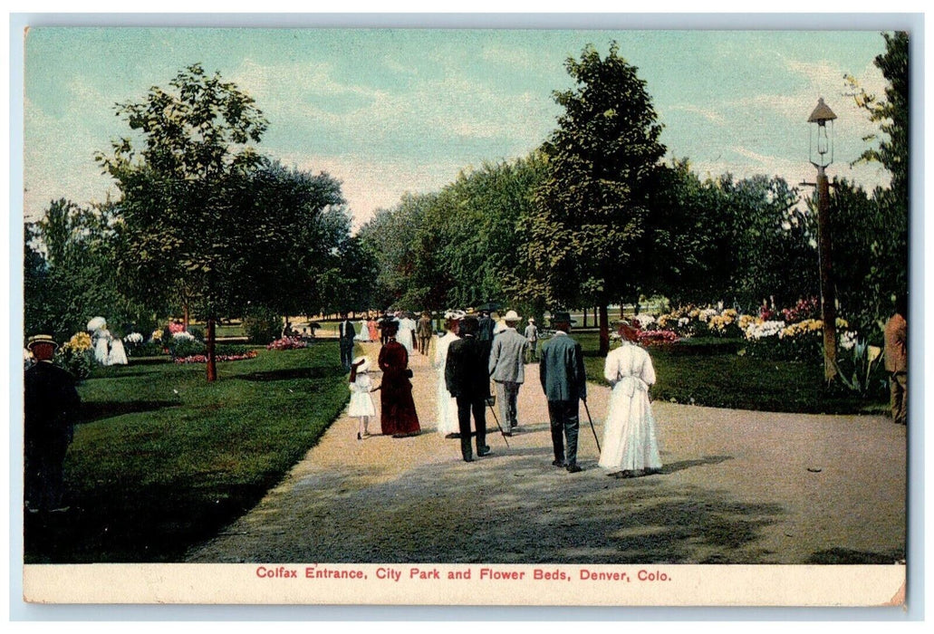 c1910's Colfax Entrance City Park & Flower Beds Denver Colorado CO Postcard