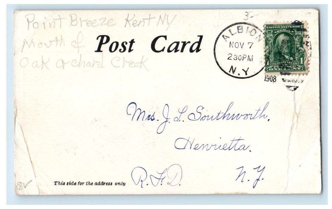 1908 Entering Oak Steamer Ship Orchard Harbor Albion New York NY Posted Postcard
