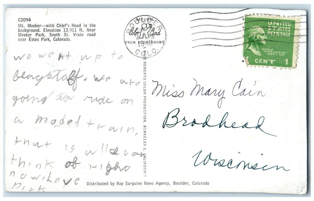 c1960's Mount Meeker Chiefs Head Meeker Park Vrain Road Park Colorado Postcard