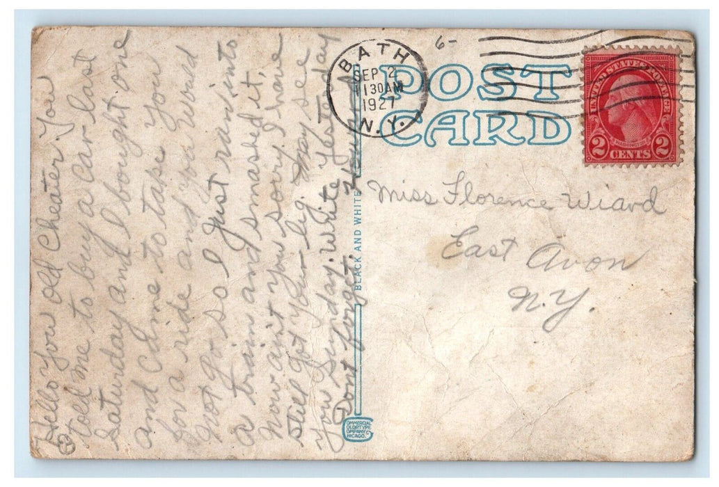 1927 Erie Depot Station Railroad Train Painted Post New York NY Antique Postcard