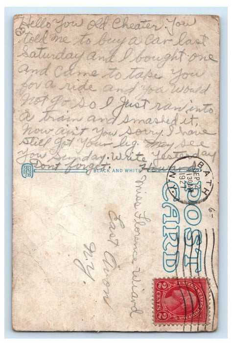 1927 Erie Depot Station Railroad Train Painted Post New York NY Antique Postcard