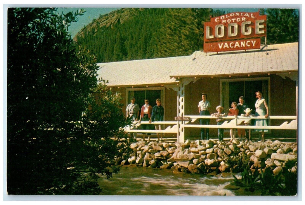 c1960's Colonial Motor Lodge Vacancy Fall River Estes Park Colorado Postcard