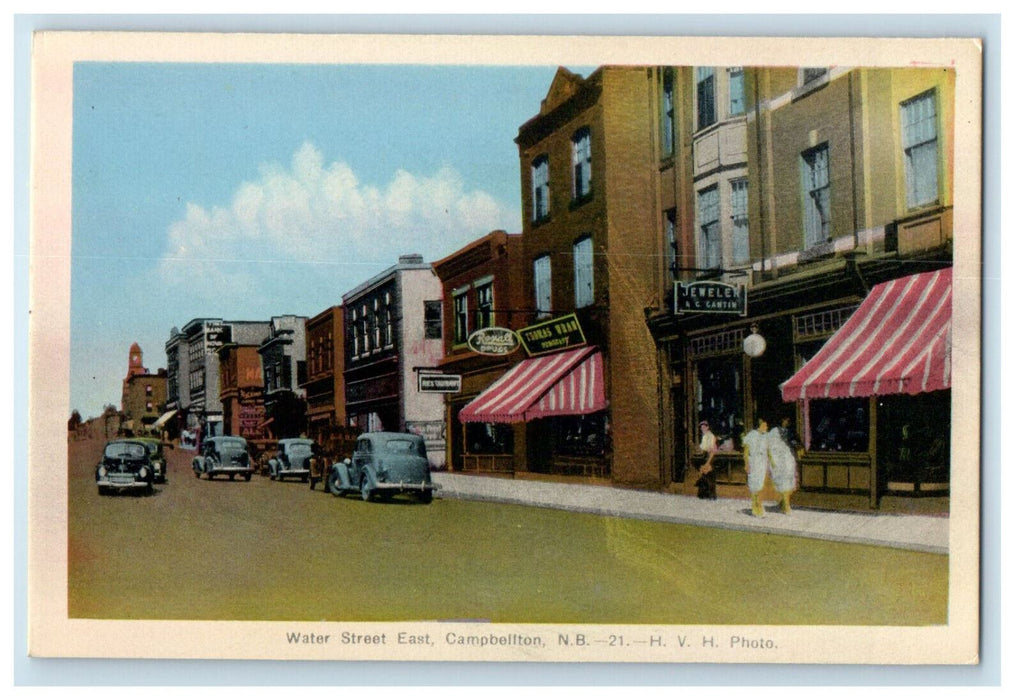 c1940's Jeweler, Drugstore, Restaurant, East Campbellton NB Canada Postcard