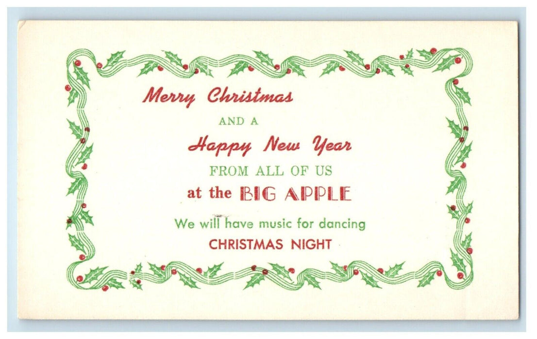 1963 Greetings Merry Christmas Happy New Year At Big Apple Buffalo NY Postcard