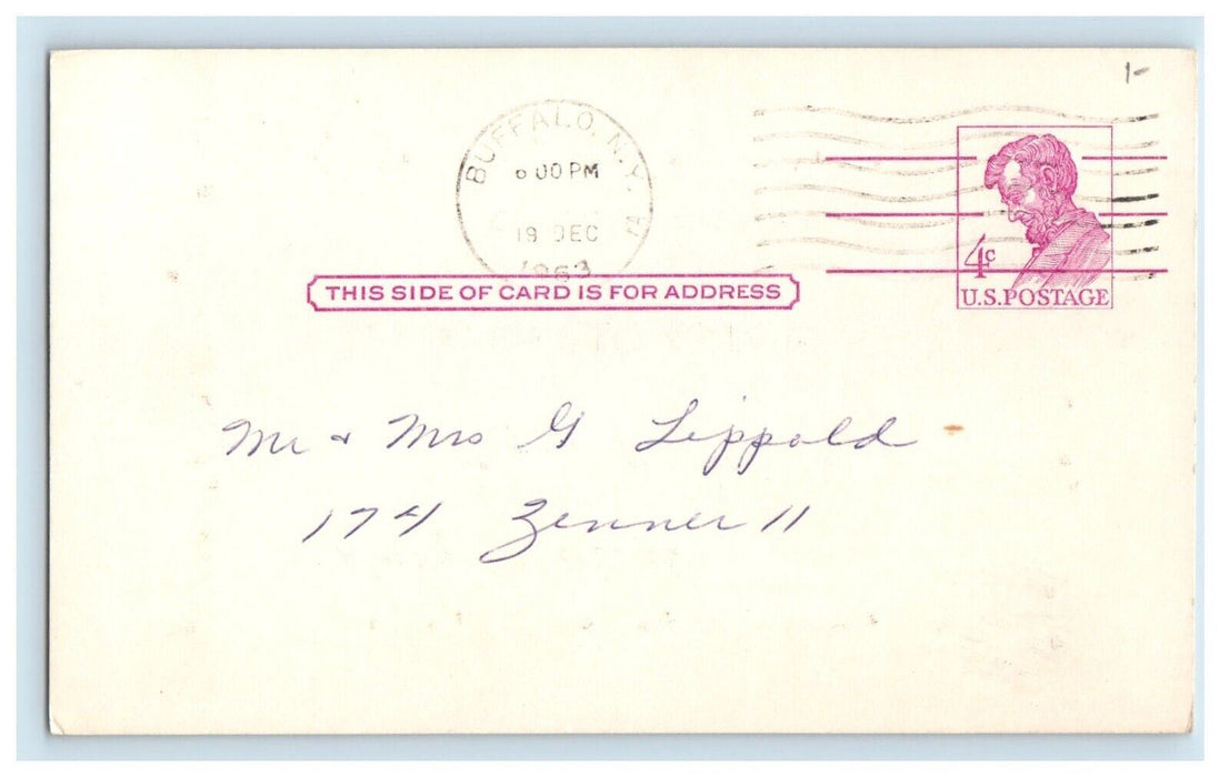 1963 Greetings Merry Christmas Happy New Year At Big Apple Buffalo NY Postcard