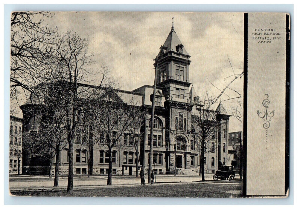 c1910's Central High School Building Car Buffalo New York NY Antique Postcard