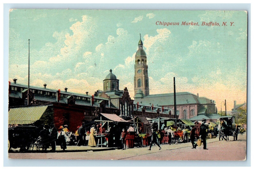 1914 Chippewa Market Horse And Carriage Buffalo East Fall New York NY Postcard