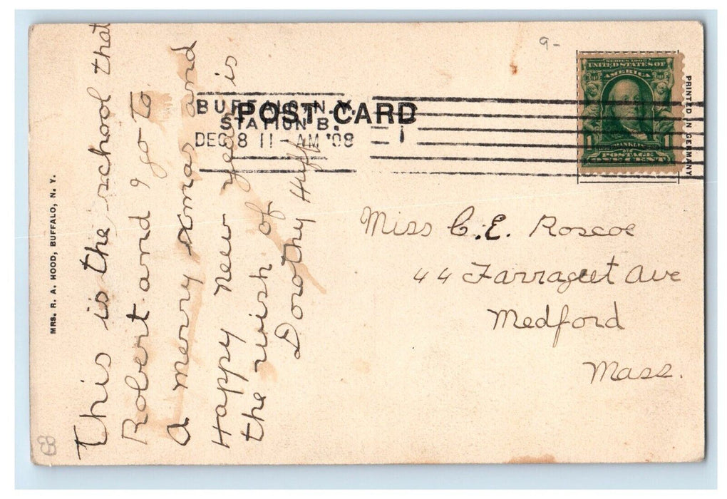1908 Public School Building Street View Buffalo New York NY Antique Postcard