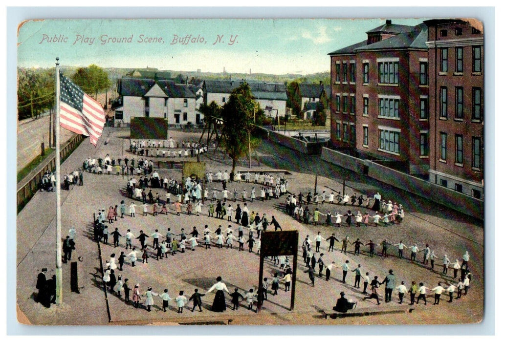 1909 Public Play Ground Scene Kids Playing Buffalo New York NY Antique Postcard