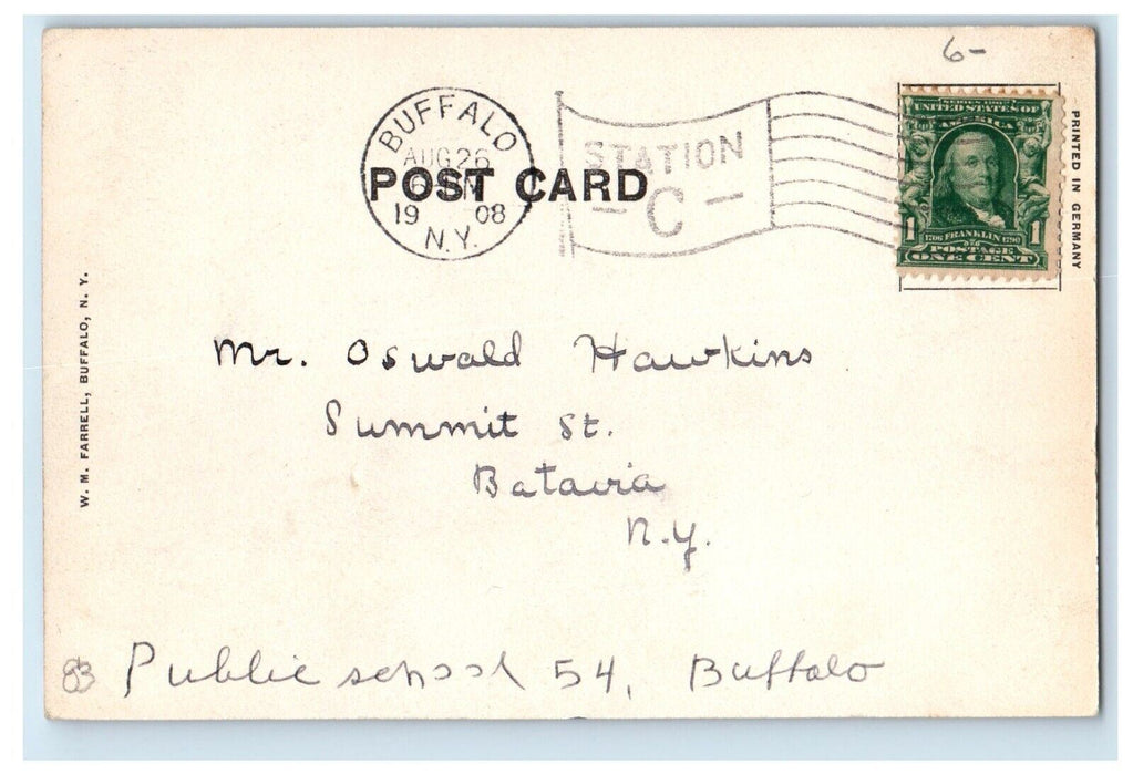 1908 Public School Building Front View Buffalo New York NY Antique Postcard