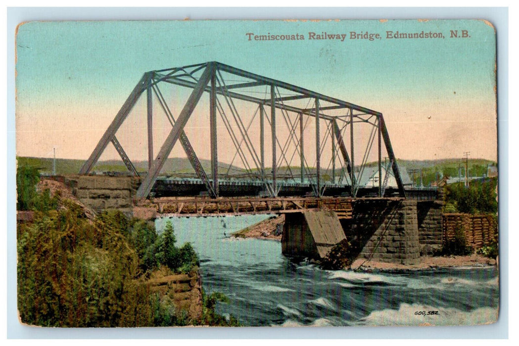 c1910 Temiscouata Railway Bridge, Edmundston New Brunswick Canada Postcard