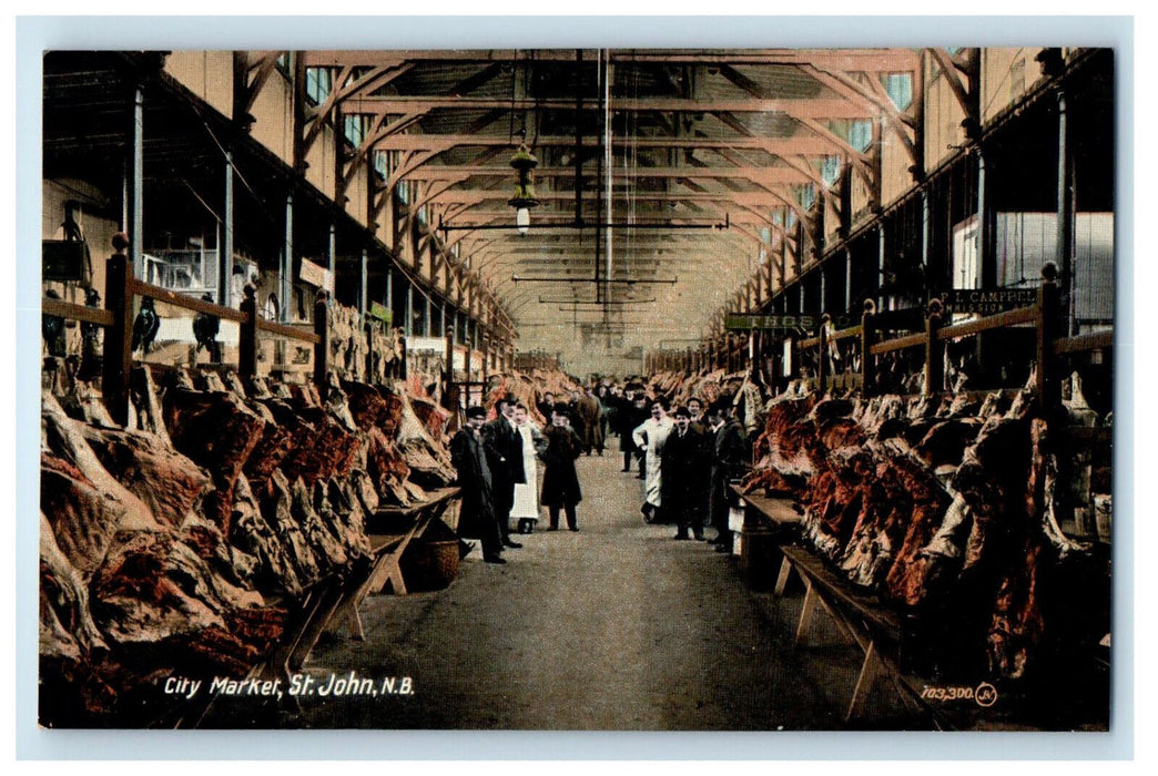 c1910's Chopped Meat, City Market St. John New Brunswick Canada Postcard