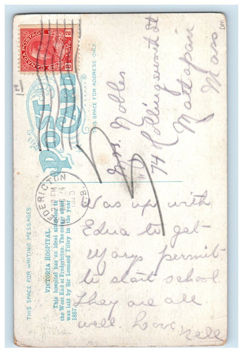1920 Victoria Hospital Fredericton New Brunswick Canada Posted Antique Postcard