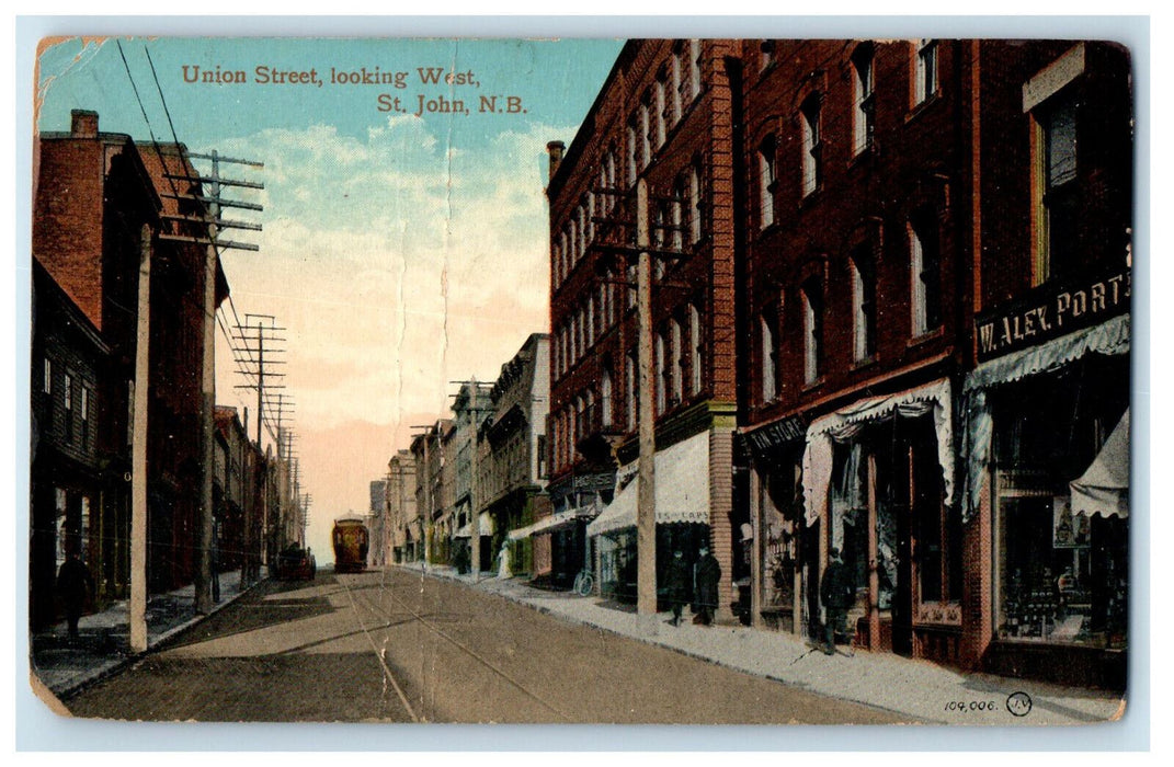1915 Tin Store, Trolley Car, St. John New Brunswick Canada Posted Postcard